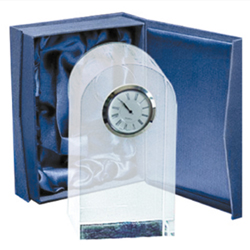 CRISTAL CIRCULAR CON BASE PLANA Y RELOJ Laser